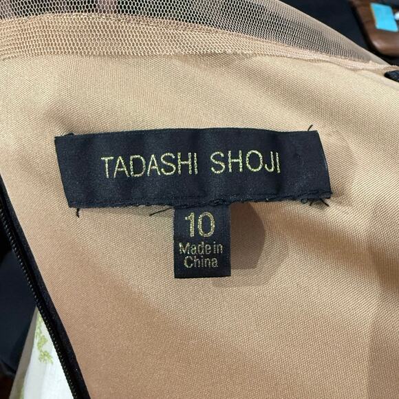 Tadashi Shoji Size 10 A-Line Midi Dress Black Corded Embroidery Tulle Overlay - Picture 7 of 10